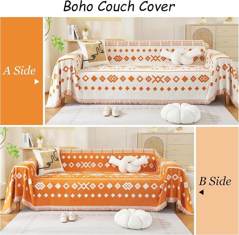 غطاء أريكة Tritard Boho، أغطية أريكة مقطعية مخططة قابلة للعكس، أغطية أريكة Loveseat باللون الأسود والأبيض، أغطية وسائد من الشنيل مع واقي أريكة قابل للغسل بشراشيب للكلاب وغطاء فوتون للحيوانات الأليفة (71 بوصة - 134 بوصة) in Saudi Arabia