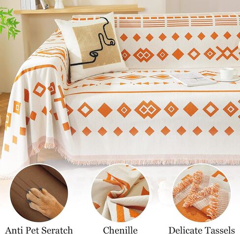 غطاء أريكة Tritard Boho، أغطية أريكة مقطعية مخططة قابلة للعكس، أغطية أريكة Loveseat باللون الأسود والأبيض، أغطية وسائد من الشنيل مع واقي أريكة قابل للغسل بشراشيب للكلاب وغطاء فوتون للحيوانات الأليفة (71 بوصة - 134 بوصة) in Saudi Arabia