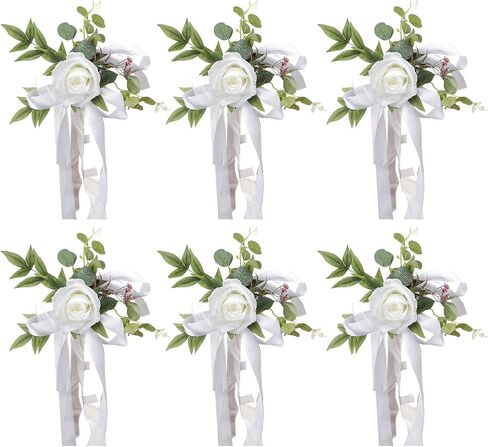 Wedding Aisle Decorations Pew Flowers,6 Pcs Artificial Rose Flower Chair Decoration Church Celebration Fake Flower Props for Wedding Party Party Photography in Kuwait