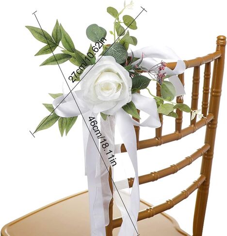 Wedding Aisle Decorations Pew Flowers,6 Pcs Artificial Rose Flower Chair Decoration Church Celebration Fake Flower Props for Wedding Party Party Photography in Kuwait