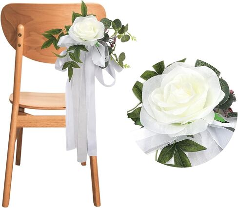 Wedding Aisle Decorations Pew Flowers,6 Pcs Artificial Rose Flower Chair Decoration Church Celebration Fake Flower Props for Wedding Party Party Photography in Kuwait