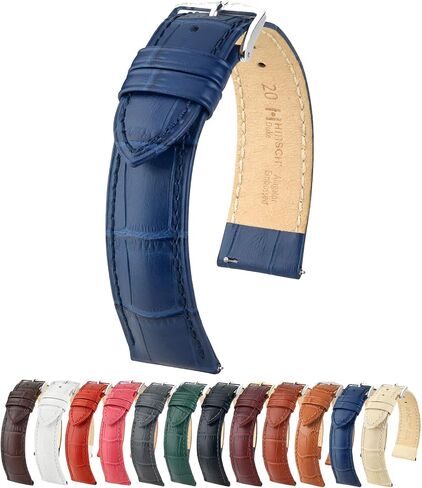 Alligator Grain Genuine Calf Leather Watch Band - Choose Size (12-24mm) & Color (Beige, Black, Brown, Blue, Burgundy, Grey, Red, White) - Comfortable & Premium Quick Release Strap - HIRSCH "Duke" in Saudi Arabia