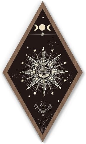 Zopedia القوطية جدار ديكور الشمس القمر مراحل القوطي السماوية جدار الفن شنقا ساحر غرفة المنزل جدار ديكور بوهو الخشب علامة مع الإطار لقاعة معرض غرفة نوم المعيشة 10.6 × 17 بوصة in Kuwait