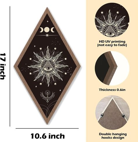 Zopedia القوطية جدار ديكور الشمس القمر مراحل القوطي السماوية جدار الفن شنقا ساحر غرفة المنزل جدار ديكور بوهو الخشب علامة مع الإطار لقاعة معرض غرفة نوم المعيشة 10.6 × 17 بوصة in Kuwait