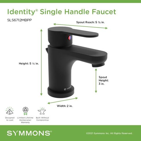 Symmons Identity Single Hole Single Handle Bathroom Faucet with Push Pop Drain in Matte Black (1.0 GPM), Large in Saudi Arabia