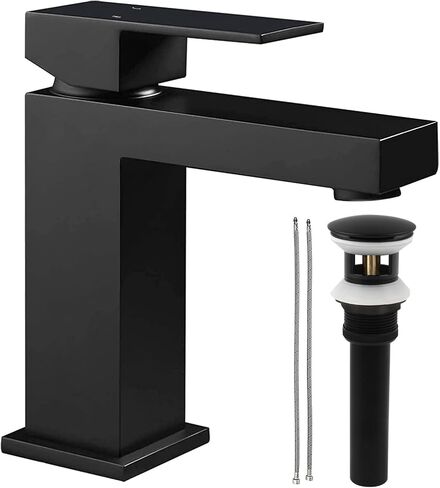 Brushed Nickel Bathroom Faucet - CELAENO Solid Square Single Handle Bathroom Sink Faucet with Pop Up Drain, Modern Single Hole Bathroom Sink Basin Vanity Sink Faucet in Saudi Arabia