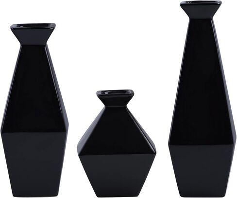 مجموعة مزهريات سيراميك يوندو مكونة من 3 قطع - مثالية لديكور المنزل والمكتب والمدخل، ومزهريات سوداء لديكور غرفة المعيشة الحديثة والريفية، وديكور منزلي بسيط. قطع مركزية مثالية أو مزهريات زهور بامباس in Kuwait