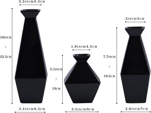 مجموعة مزهريات سيراميك يوندو مكونة من 3 قطع - مثالية لديكور المنزل والمكتب والمدخل، ومزهريات سوداء لديكور غرفة المعيشة الحديثة والريفية، وديكور منزلي بسيط. قطع مركزية مثالية أو مزهريات زهور بامباس in Kuwait