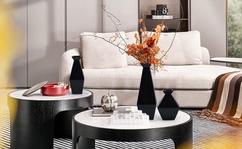 مجموعة مزهريات سيراميك يوندو مكونة من 3 قطع - مثالية لديكور المنزل والمكتب والمدخل، ومزهريات سوداء لديكور غرفة المعيشة الحديثة والريفية، وديكور منزلي بسيط. قطع مركزية مثالية أو مزهريات زهور بامباس in Kuwait