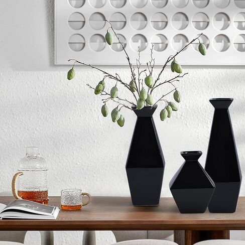 مجموعة مزهريات سيراميك يوندو مكونة من 3 قطع - مثالية لديكور المنزل والمكتب والمدخل، ومزهريات سوداء لديكور غرفة المعيشة الحديثة والريفية، وديكور منزلي بسيط. قطع مركزية مثالية أو مزهريات زهور بامباس in Kuwait