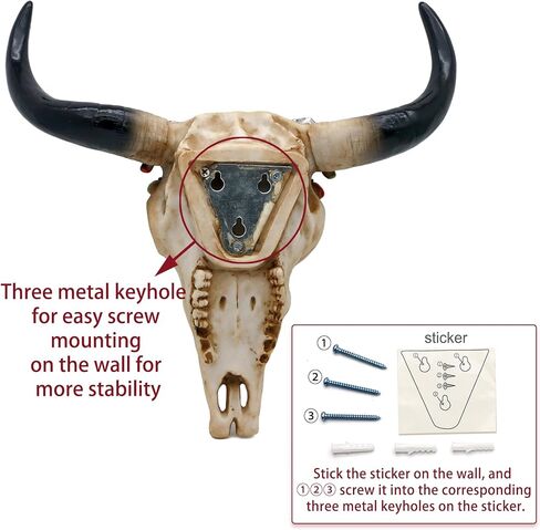 ديكور حائط على شكل جمجمة بقرة جنوب غرب من alikiki - جمجمة رأس ثور قبلية ريفية مع حجر فيروزي ثلاثي الأبعاد من الراتنج بقرن طويل، بيسون صناعي، جمجمة جاموس، تعليق على الحائط لغرفة المكتب المنزلية، زخرفة فنية جدارية in Kuwait