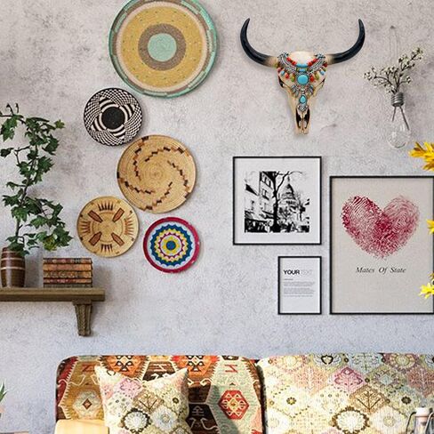 ديكور حائط على شكل جمجمة بقرة جنوب غرب من alikiki - جمجمة رأس ثور قبلية ريفية مع حجر فيروزي ثلاثي الأبعاد من الراتنج بقرن طويل، بيسون صناعي، جمجمة جاموس، تعليق على الحائط لغرفة المكتب المنزلية، زخرفة فنية جدارية in Kuwait