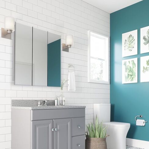 Design House 36 Inch Cyprus Bathroom Medicine Cabinet, Durable Pre-Assembled Wall Mounted Cabinet w/Frameless Mirrored Doors, White, 590265 in Saudi Arabia