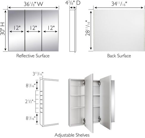 Design House 36 Inch Cyprus Bathroom Medicine Cabinet, Durable Pre-Assembled Wall Mounted Cabinet w/Frameless Mirrored Doors, White, 590265 in Saudi Arabia