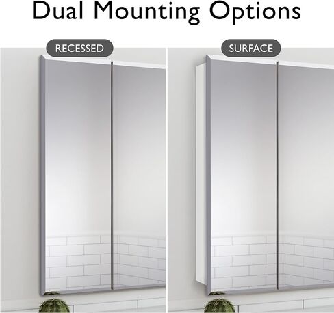 خزانة طبية للحمام القبرصي مقاس 36 بوصة من Design House، خزانة متينة مثبتة على الحائط تم تجميعها مسبقًا مع أبواب مرآة بدون إطار، أبيض، 590265 in Kuwait