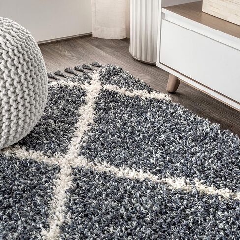 JONATHAN Y MCR104B-8 Mercer Shag Plush Tassel Moroccan Geometric Trellis Indoor Area-Rug Bohemian Easy-Cleaning High Traffic Bedroom Kitchen Living Room, 8 ft x 10 ft, Cream/Grey in Saudi Arabia
