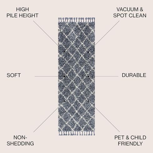 JONATHAN Y MCR104B-8 Mercer Shag Plush Tassel Moroccan Geometric Trellis Indoor Area-Rug Bohemian Easy-Cleaning High Traffic Bedroom Kitchen Living Room, 8 ft x 10 ft, Cream/Grey in Saudi Arabia