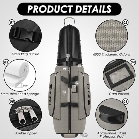 BROTOU Golf Travel Bags for Airlines with Tank Wheels and ABS Hard Shell Top Golf Club Travel Case Waterproof Oxford Fabric Protect Golf Clubs Large Capacity and Easy to Maneuver in Kuwait
