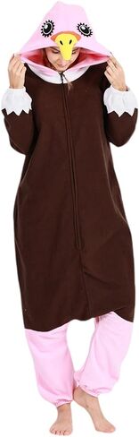 DELEY النساء الرجال هالوين نيسيي بيجامة للكبار الحيوان تأثيري حلي ملابس منزلية ملابس خاصة بذلة ، النعامة البني in Kuwait