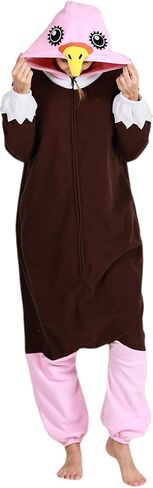 DELEY النساء الرجال هالوين نيسيي بيجامة للكبار الحيوان تأثيري حلي ملابس منزلية ملابس خاصة بذلة ، النعامة البني in Kuwait