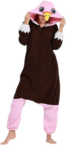 DELEY النساء الرجال هالوين نيسيي بيجامة للكبار الحيوان تأثيري حلي ملابس منزلية ملابس خاصة بذلة ، النعامة البني in Kuwait