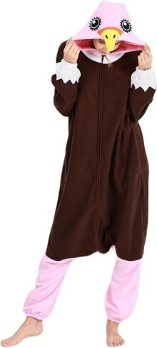 DELEY النساء الرجال هالوين نيسيي بيجامة للكبار الحيوان تأثيري حلي ملابس منزلية ملابس خاصة بذلة ، النعامة البني in Kuwait