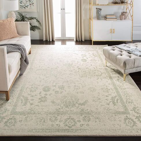 SAFAVIEH Adirondack Collection 6' Square Ivory / Sage ADR109V Oriental Distressed Non-Shedding Living Room Bedroom Dining Home Office Area Rug in Saudi Arabia