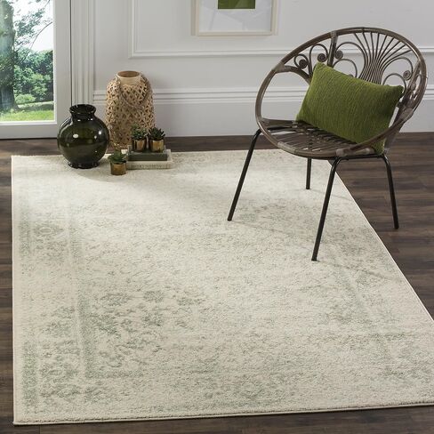 SAFAVIEH Adirondack Collection 6' Square Ivory / Sage ADR109V Oriental Distressed Non-Shedding Living Room Bedroom Dining Home Office Area Rug in Saudi Arabia