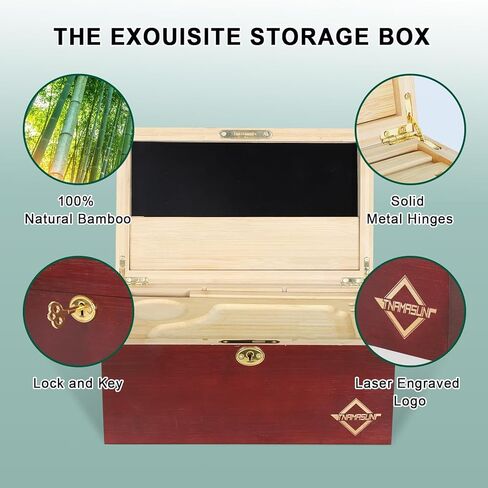 مجموعة صندوق خيزران كبير من TNAMASUN مع قفل، صندوق تخزين مزخرف للمنزل مع صينية قابلة للإزالة، برطمانات زجاجية، أداة ملحقة، صندوق هدايا رائع in Kuwait