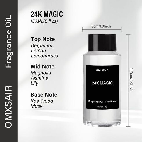 24K Magic Hotel Collection Diffuser Oil والروائح المنزلية الفاخرة - زيت ناشر سحري 24K 150 مل - الحمضيات والبرغموت والياسمين - زيت ناشر الروائح العلاجية - زيوت عطرية سحرية 24K للناشر in Kuwait