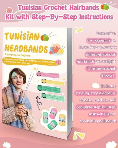 Coopay Tunisian Crochet Kit for Hair Bands, Easy Crochet Starter Kit for Adults/Teens Complete Afghan Crochet Set for Beginners, Ideal Knitting & Crochet Supplies (Pink Series) in Saudi Arabia