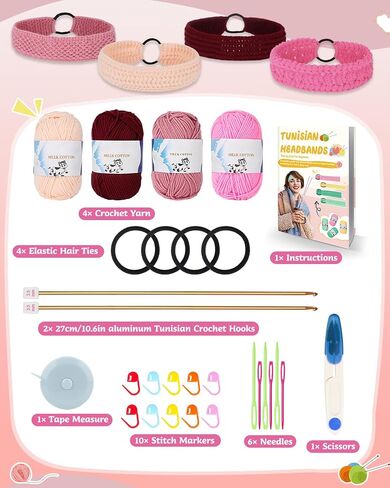 Coopay Tunisian Crochet Kit for Hair Bands, Easy Crochet Starter Kit for Adults/Teens Complete Afghan Crochet Set for Beginners, Ideal Knitting & Crochet Supplies (Pink Series) in Saudi Arabia