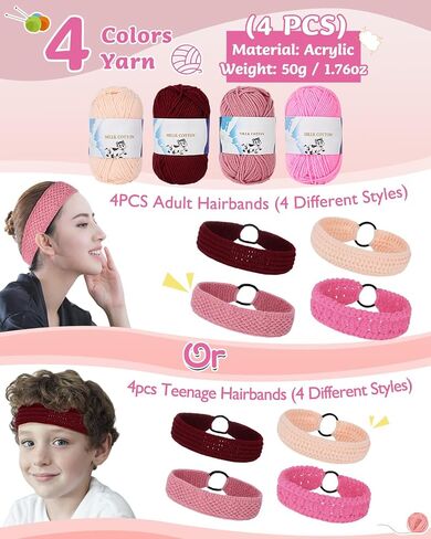 Coopay Tunisian Crochet Kit for Hair Bands, Easy Crochet Starter Kit for Adults/Teens Complete Afghan Crochet Set for Beginners, Ideal Knitting & Crochet Supplies (Pink Series) in Saudi Arabia