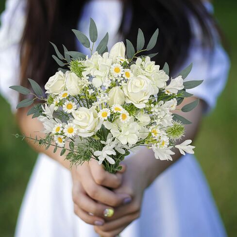 زهور صناعية بيضاء من VioletEverGarden 55 قطعة من الزهور الصناعية المختلطة وسيقان الزهور الخضراء لترتيب الزهور قطع مركزية للطاولات مشغولات يدوية الصنع in Saudi Arabia