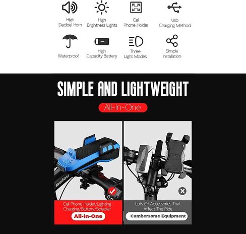 مصابيح أمامية للدراجة GJB، مصباح أمامي LED للدراجة للركوب ليلاً، مصابيح دراجة جبلية قابلة لإعادة الشحن مع 3 أوضاع إضاءة وحامل للهاتف ومنفذ شحن USB، 4000 مللي أمبير/ساعة مقاومة للماء لركوب الدراجات in Kuwait