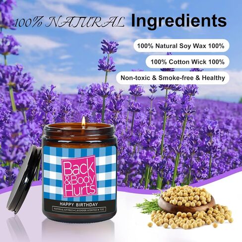 Back and Body Hurts Candle - Happy Birthday Candle,Funny Birthday Gifts for Women Men BFF, Lavender Scented Candle for Him Her 30th 40th 50th 60th 70th Birthday, 7oz in Saudi Arabia