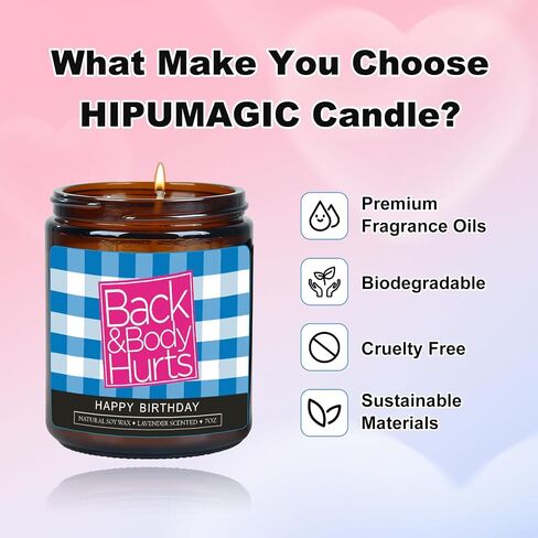 Back and Body Hurts Candle - Happy Birthday Candle,Funny Birthday Gifts for Women Men BFF, Lavender Scented Candle for Him Her 30th 40th 50th 60th 70th Birthday, 7oz in Saudi Arabia