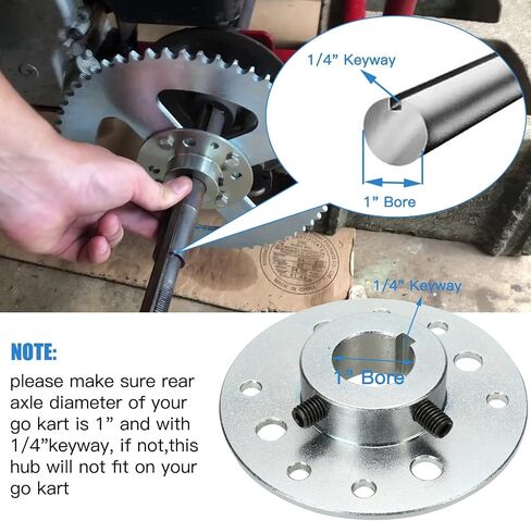 YOXUFA 40/41/420 Chain 48T Sprocket + Go Kart Sprocket Hub with 1" Bore 1/4" Keyway for Go Kart Cart Predator 212cc 196cc 6.5hp Engine Heavy Duty Steel Silver Powersports Accessories Parts in Kuwait