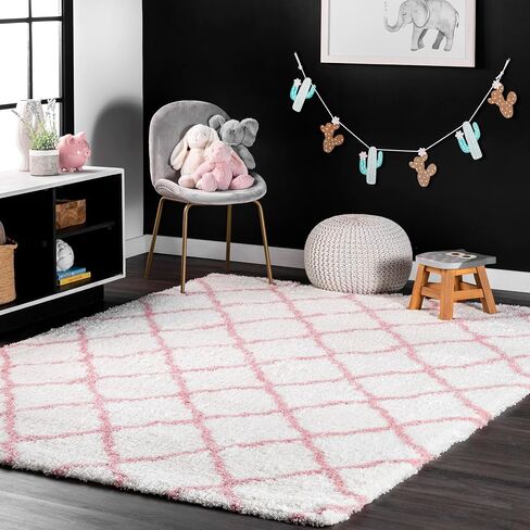 nuLOOM Nelda Trellis Kids Shag Area Rug, 8x10, Baby Pink in Saudi Arabia
