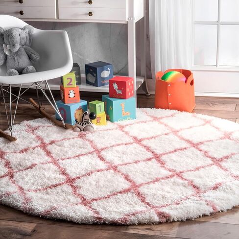 nuLOOM Nelda Trellis Kids Shag Area Rug, 8x10, Baby Pink in Saudi Arabia