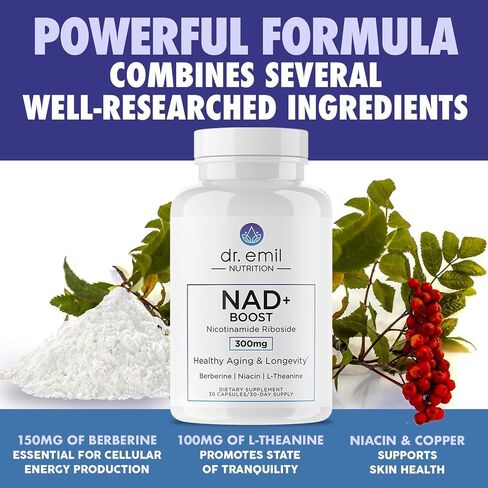 DR. EMIL NUTRITION NAD+ Boost - Nicotinamide Riboside Supplement for Longevity, Healthy Aging & Cellular Regeneration - NAD Supplement with with Berberine, L-Theanine & Niacin Twin Pack in Saudi Arabia