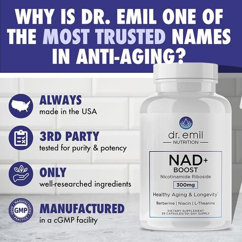 DR. EMIL NUTRITION NAD+ Boost - Nicotinamide Riboside Supplement for Longevity, Healthy Aging & Cellular Regeneration - NAD Supplement with with Berberine, L-Theanine & Niacin Twin Pack in Saudi Arabia