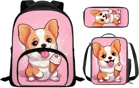 Corgi Print Backpack for Girls Preschool Kindergarten Bookbag Kids School Backpack with Lunch Box 3Pcs Lightweight Backpack Bookbags Set for School in Saudi Arabia