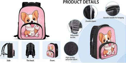 Corgi Print Backpack for Girls Preschool Kindergarten Bookbag Kids School Backpack with Lunch Box 3Pcs Lightweight Backpack Bookbags Set for School in Saudi Arabia