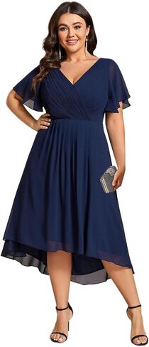 Ever-Pretty Women's A Line Ruched V Neck Short Sleeves Knee Length Plus Size Wedding Guest Dress 01923-DA in Saudi Arabia