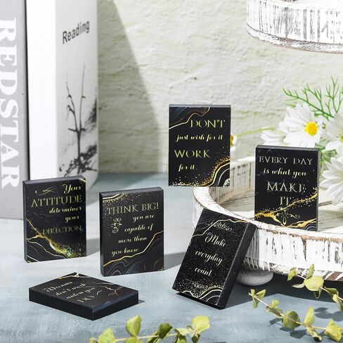 12 Pieces Mini Inspirational Wooden Signs Office Desk Decor Motivational Quotes Positive Black and Gold Home Decor Wood Tiered Tray Decor Cheer up Gift for Women Table Shelf Decorations in Saudi Arabia