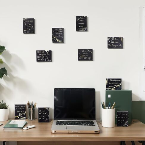 12 Pieces Mini Inspirational Wooden Signs Office Desk Decor Motivational Quotes Positive Black and Gold Home Decor Wood Tiered Tray Decor Cheer up Gift for Women Table Shelf Decorations in Saudi Arabia