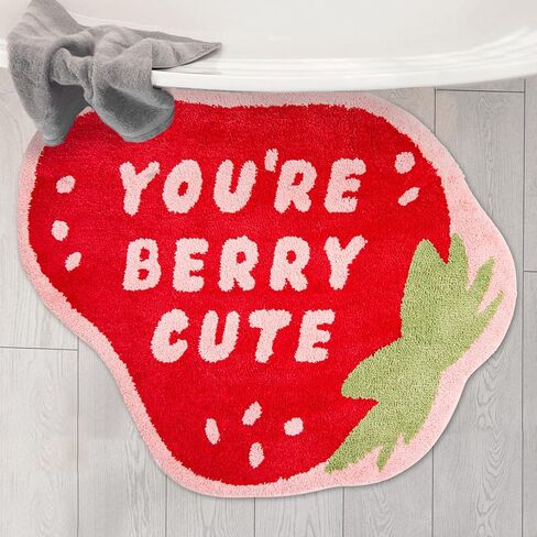Extra Large Bath Bites Strawberry Bath Mat 35"x41" - You're Berry Cute, Fun Bath Mat, Large Area Rug, Aesthetic Bathroom Rugs for bathroom decor or home decor, cute bathroom mat non slip washable rug in Saudi Arabia