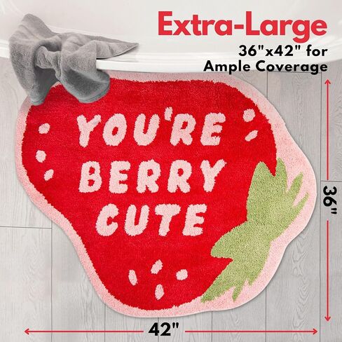 Extra Large Bath Bites Strawberry Bath Mat 35"x41" - You're Berry Cute, Fun Bath Mat, Large Area Rug, Aesthetic Bathroom Rugs for bathroom decor or home decor, cute bathroom mat non slip washable rug in Saudi Arabia