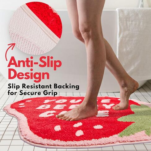 Extra Large Bath Bites Strawberry Bath Mat 35"x41" - You're Berry Cute, Fun Bath Mat, Large Area Rug, Aesthetic Bathroom Rugs for bathroom decor or home decor, cute bathroom mat non slip washable rug in Saudi Arabia
